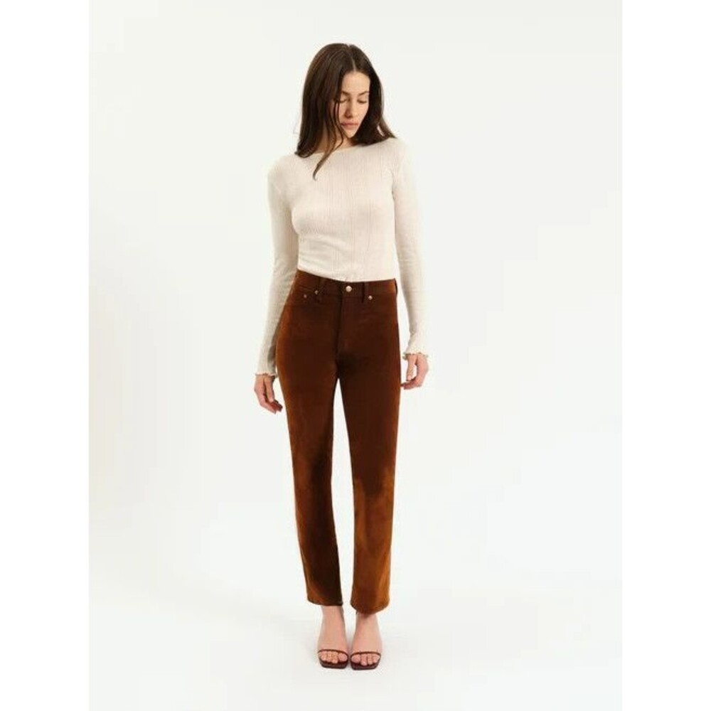 Daze Smarty High Rise Slim Straight Pants Cognac Velveteen Size 27 New NWT Rodeo